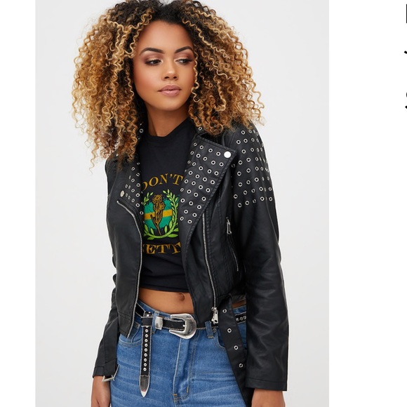 PrettyLittleThing Jackets & Coats Plt Leather Grommet Biker Jacket